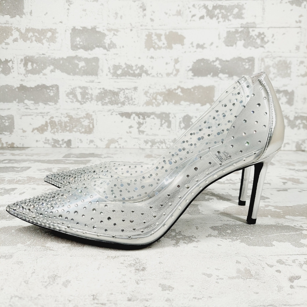 NEW Jeffrey Campbell Crystaline Rhinestone Clear-Silver Evening Heels B84